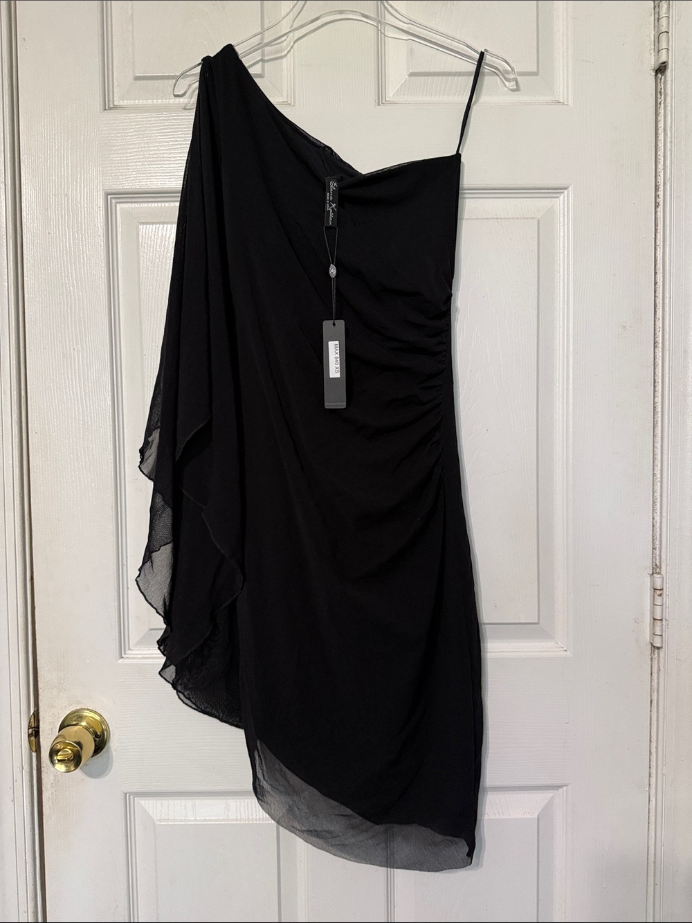 Elana Kattan One Shoulder Angel‎ Sleeve Asymmetrical Hem Dress 840 Black XS NWT